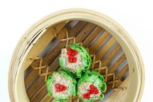 Dim Sum dumpling variety chicken prawn vegetable stuffed steamer photo