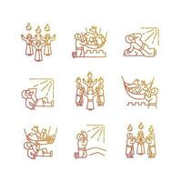 Bible narratives gradient linear vector icons set. Legends from Testament. Religious stories. Early christians. Thin line contour symbol designs bundle. Isolated outline illustrations collection