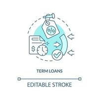 Term loans turquoise concept icon. Flexibility. Source of long term financing abstract idea thin line illustration. Isolated outline drawing. Editable stroke vector