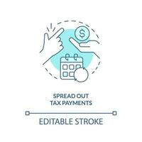 Spread out tax payments turquoise concept icon. Managing small business finance guide abstract idea thin line illustration. Isolated outline drawing. Editable stroke vector