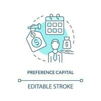 Preference capital turquoise concept icon. Fixed rate. Source of long term financing abstract idea thin line illustration. Isolated outline drawing. Editable stroke vector