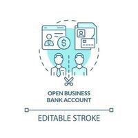 Open business bank account turquoise concept icon. Financial management for startup abstract idea thin line illustration. Isolated outline drawing. Editable stroke vector