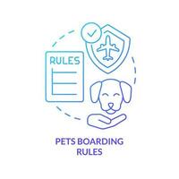 Pets boarding rules blue gradient concept icon. Animal transport requirements. Airline flying guidelines abstract idea thin line illustration. Isolated outline drawing vector