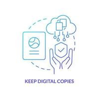 Keep digital copies blue gradient concept icon. Electronic scanning documents. Prepare before move abroad abstract idea thin line illustration. Isolated outline drawing vector