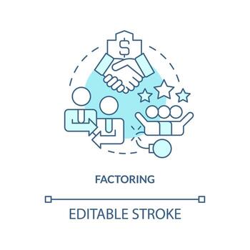 Factoring turquoise concept icon. Accounts receivable. Source of short term financing abstract idea thin line illustration. Isolated outline drawing. Editable stroke vector