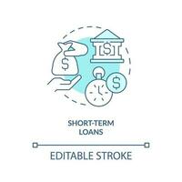 Short term loans turquoise concept icon. Business operations. Source of financing abstract idea thin line illustration. Isolated outline drawing. Editable stroke vector