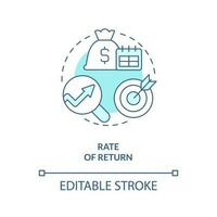 Rate of return turquoise concept icon. Factor affecting investment decisions abstract idea thin line illustration. Isolated outline drawing. Editable stroke vector