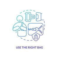 Use appropriate bag blue gradient concept icon. Protect from robbery. Prevent grabbing. Trip safety tip abstract idea thin line illustration. Isolated outline drawing vector