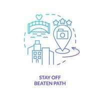 Stay off beaten path blue gradient concept icon. Avoid tourist-heavy locations. Save money. Budget vacation abstract idea thin line illustration. Isolated outline drawing vector