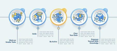 Boost self confidence at work circle infographic template. Data visualization with 5 steps. Editable timeline info chart. Workflow layout with line icons vector