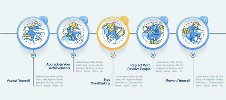 Dealing with confidence lack circle infographic template. Self esteem. Data visualization with 5 steps. Editable timeline info chart. Workflow layout with line icons vector