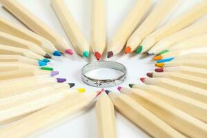 wooden color pencil wedding band photo