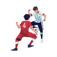Illustration of a friendly match between Indonesia and Argentina, fighting for the ball vector