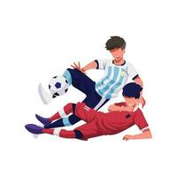 ilustración de de indonesia y argentina, un fútbol jugador luchando para el pelota vector