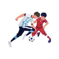 ilustración de un simpático partido Entre Indonesia y argentina, ellos son jugando fútbol. vector