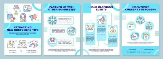 Attracting new customers tips brochure template. Leaflet design with linear icons. Editable 4 vector layouts for presentation, annual reports