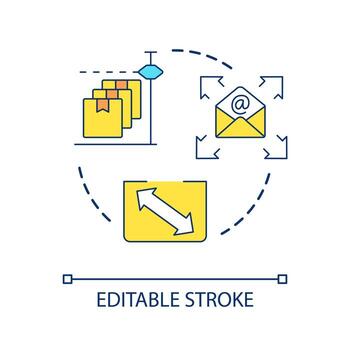 envío Servicio concepto icono. recibir sobre. paquete o empaquetar seguimiento. entrega gestión. digital letra resumen idea Delgado línea ilustración. aislado contorno dibujo. editable carrera vector