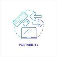 Portability blue gradient concept icon. Corporate hardware. Business tools. Easy to move. Work equipment abstract idea thin line illustration. Isolated outline drawing vector