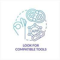 Look for compatible tools blue gradient concept icon. Choose right software. Applications operating together abstract idea thin line illustration. Isolated outline drawing vector