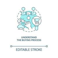 Understand buying process turquoise concept icon. Acquire new consumers tip abstract idea thin line illustration. Isolated outline drawing. Editable stroke vector