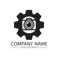 photography camera logo icon vector design template isolated on black background