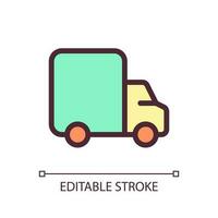 Lorry pixel perfect RGB color ui icon. Shipping and transportation service. Simple filled line element. GUI, UX design for mobile app. Vector isolated pictogram. Editable stroke