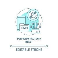 Perform factory reset turquoise concept icon. Erase content. Delete data abstract idea thin line illustration. Isolated outline drawing. Editable stroke vector