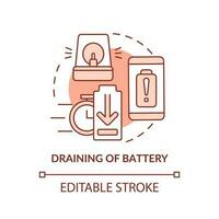 Draining of battery terracotta concept icon. Discharging phone reason abstract idea thin line illustration. Isolated outline drawing. Editable stroke vector