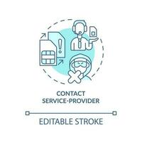 Contact service-provider turquoise concept icon. Unblock mobile network card abstract idea thin line illustration. Isolated outline drawing. Editable stroke vector