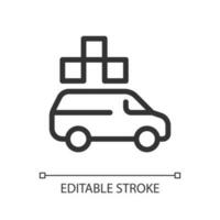 Minivan taxi pixel perfect linear ui icon. Freight delivery service. Online car ordering. GUI, UX design. Outline isolated user interface element for app and web. Editable stroke vector