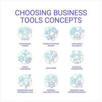 Choosing business tools blue gradient concept icons set. Provide new technologies. Development idea thin line color illustrations. Isolated symbols vector