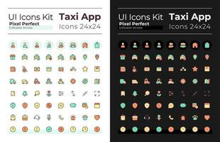 Taxi service pixel perfect RGB color ui icons set for dark, light mode. Urban transport. GUI, UX design for mobile app. Vector isolated pictograms. Editable stroke