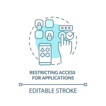 Restricting access for applications turquoise concept icon. Data security abstract idea thin line illustration. Isolated outline drawing. Editable stroke vector