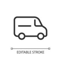 Van pixel perfect linear ui icon. Small cargo automobile. Transportation service for customer. GUI, UX design. Outline isolated user interface element for app and web. Editable stroke vector