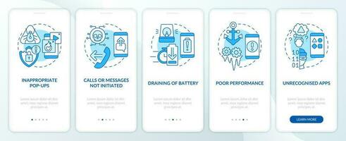 teléfono social Ingenieria ataque azul inducción móvil aplicación pantalla. recorrido 5 5 pasos editable gráfico instrucciones con lineal conceptos. ui, ux, gui modelo vector