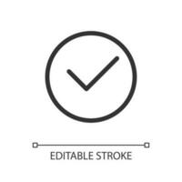 Tick in circle pixel perfect linear ui icon. Approval checkmark. Voting button in website. GUI, UX design. Outline isolated user interface element for app and web. Editable stroke vector