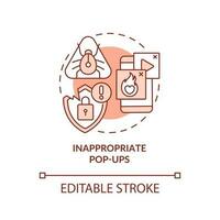 Inappropriate pop-ups terracotta concept icon. Spam advertisements. Malware abstract idea thin line illustration. Isolated outline drawing. Editable stroke vector