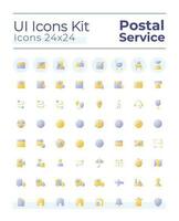 Postal service flat gradient two-color ui icons set. Parcel delivery. Send and receive letter. Mailing. GUI, UX design for mobile app. Vector isolated RGB pictograms