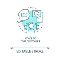 Voice to customer turquoise concept icon. Loyal client abstract idea thin line illustration. Relationship with brand. Isolated outline drawing. Editable stroke vector