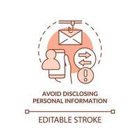 Avoid disclosing personal information terracotta concept icon. Prevent leaked data abstract idea thin line illustration. Isolated outline drawing. Editable stroke vector