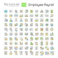 Employee payroll RGB color icons set. Wage payment regulation. Accounting service. Isolated vector illustrations. Simple filled line drawings collection. Editable stroke