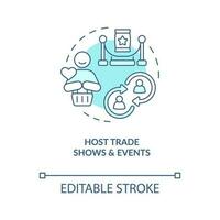 Host trade shows and events turquoise concept icon. Engaging experience for customers abstract idea thin line illustration. Isolated outline drawing. Editable stroke vector