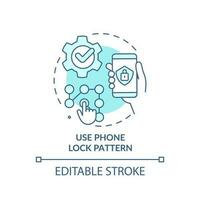 Use phone lock pattern turquoise concept icon. Smartphone graphic key abstract idea thin line illustration. Isolated outline drawing. Editable stroke vector