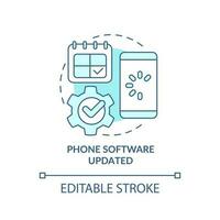 Phone software updated turquoise concept icon. Install latest version abstract idea thin line illustration. Isolated outline drawing. Editable stroke vector