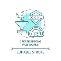 Create strong password turquoise concept icon. Login security. Reliable lock data abstract idea thin line illustration. Isolated outline drawing. Editable stroke vector