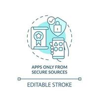 Apps only from secure sources turquoise concept icon. Download from official website abstract idea thin line illustration. Isolated outline drawing. Editable stroke vector