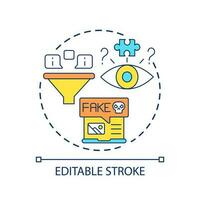 Fake news detection concept icon. Sources research. Content hygiene. Information fact checking abstract idea thin line illustration. Isolated outline drawing. Editable stroke vector