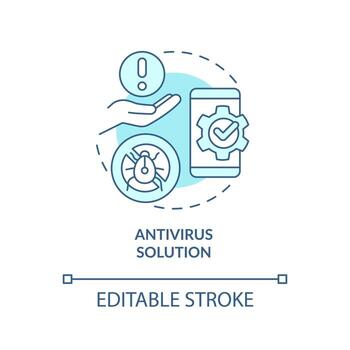 antivirus solución turquesa concepto icono. eliminar virus y programas maliciosos resumen idea Delgado línea ilustración. aislado contorno dibujo. editable carrera vector