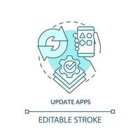 Update apps turquoise concept icon. Download software latest version. Mobile security abstract idea thin line illustration. Isolated outline drawing. Editable stroke vector