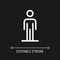 Standing pedestrian pixel perfect white linear ui icon for dark theme. Person waiting. Vector line pictogram. Isolated user interface symbol for night mode. Editable stroke